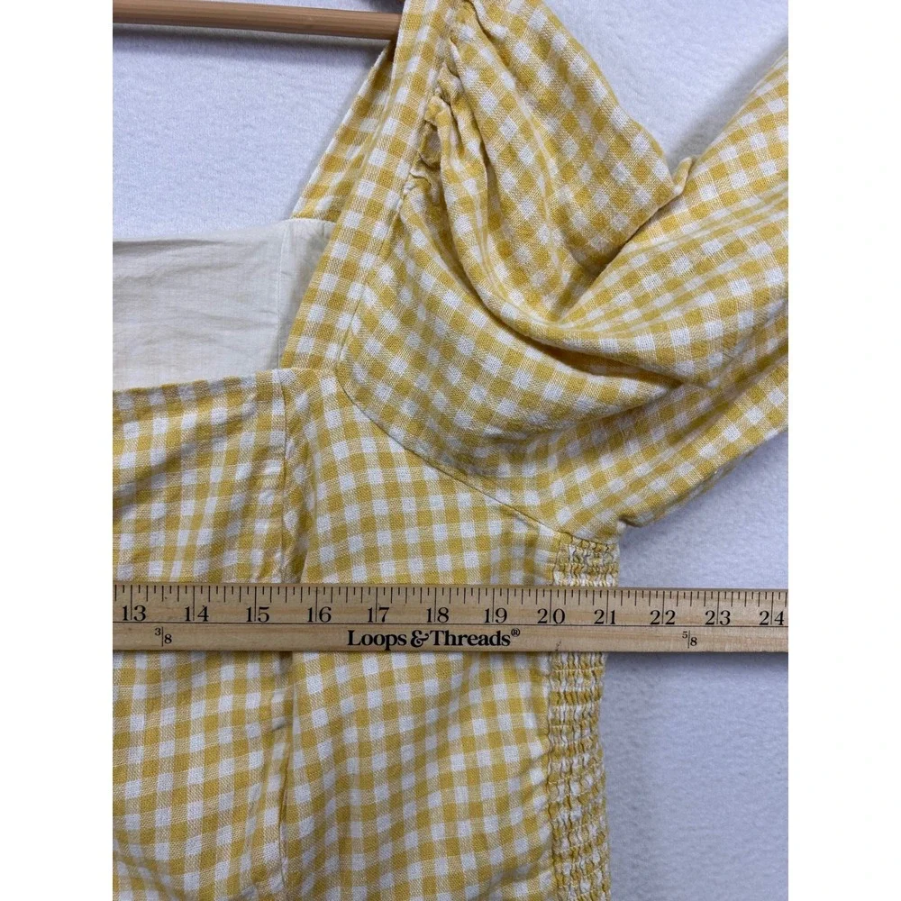 Cottagecore Old Navy Womens 2X Yellow Gingham Puff Sleeve Square Neck Crop Top